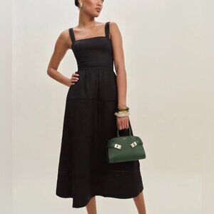 NEW Reformation Everett Sleeveless Linen Embroidered Midi Dress | US 6 UK 10